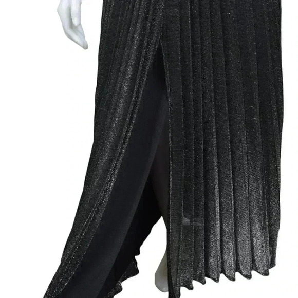 Vintage Kiki Halter Pleated Maxi Dress Metallic Silver Black Mobwife Size Medium - Picture 6 of 16